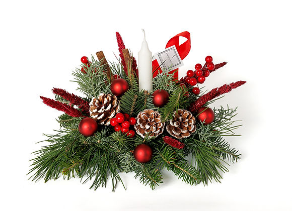 Candlestick with Christmas arrangement